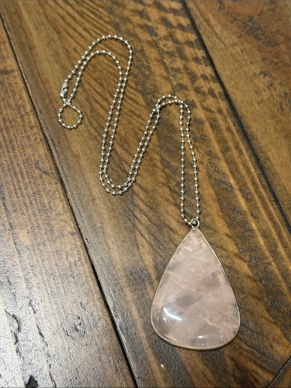 Rose Quartz Teardrop Pendant Necklace - Silver Chain